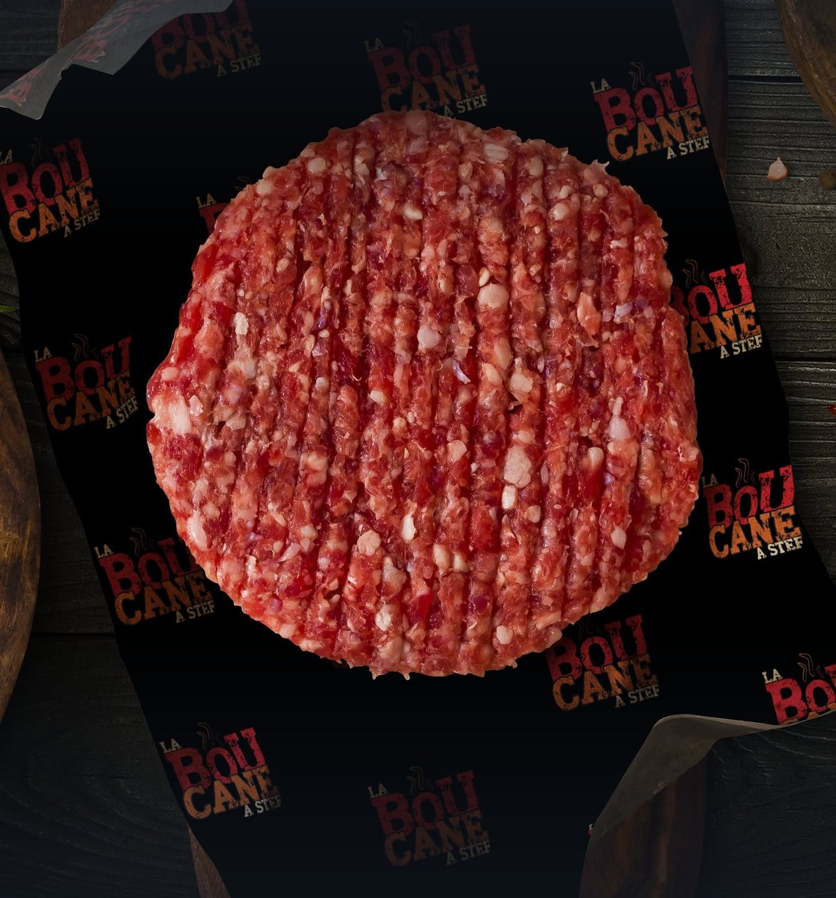 Papier à burger imprimé aux couleurs de La Boucane à Stef