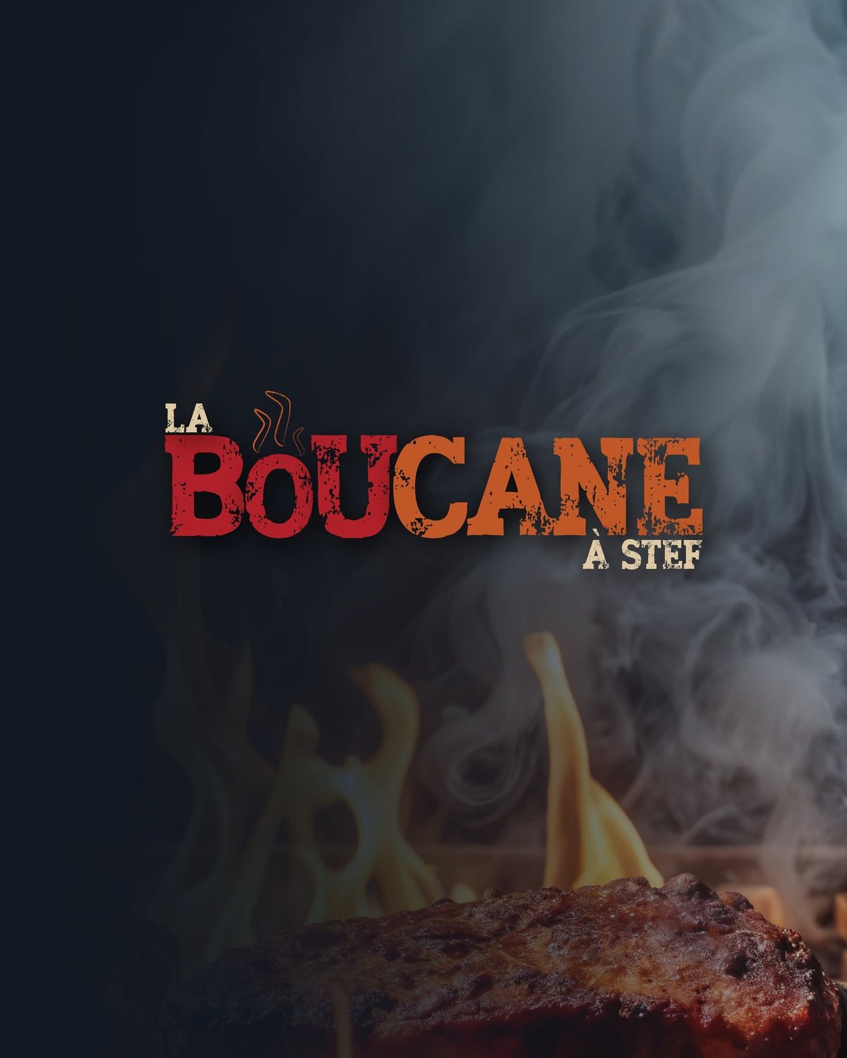 Logo de La Boucane à Stef devant les flammes et la fumée